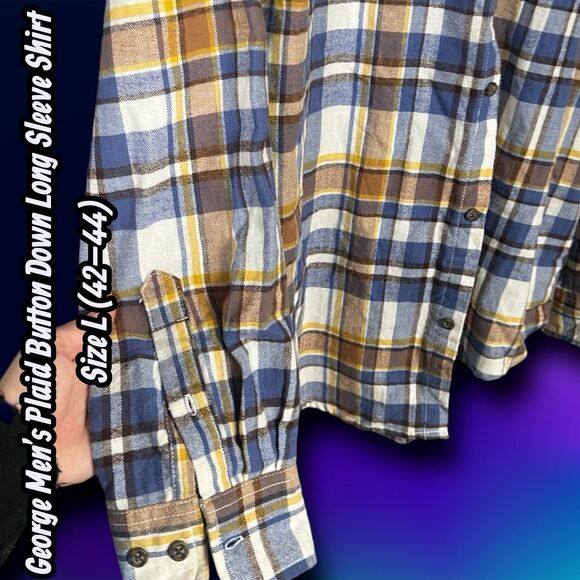 PREOWNED George Men’s Plaid Button Down Long Sleeve Shirt Size L (42–44) - Picture 9 of 9